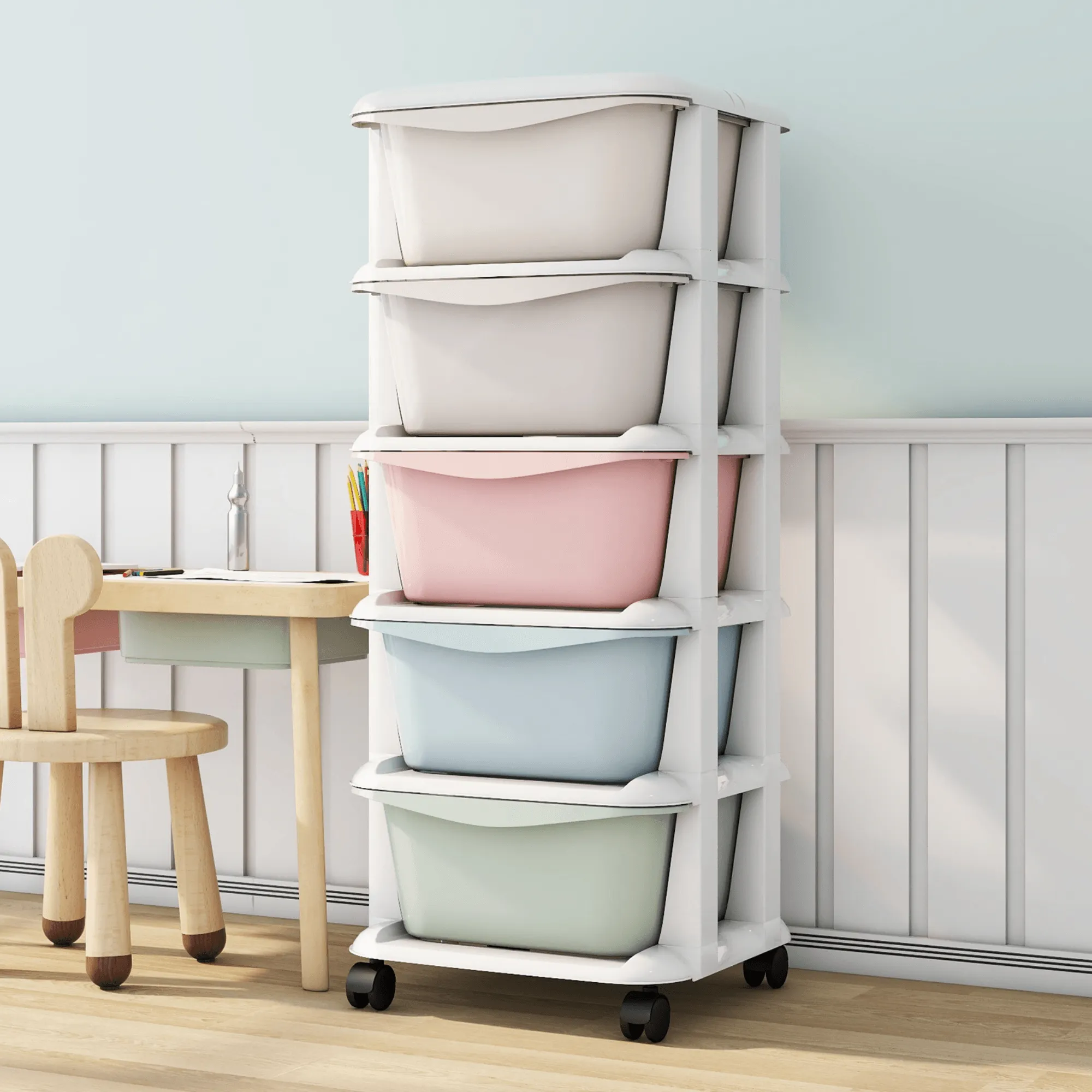 Polka Tots Multi-Purpose Kids Storage Rainbow Organiser Drawer Rack - Pastle Stack