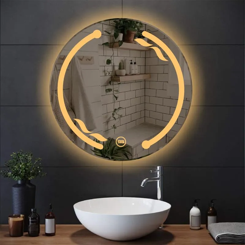 Spark Glass Round LED Touch Sensor Mirror .(LedColour: White, Warm White, & Mix Light)- (Size:24x24 Inch)