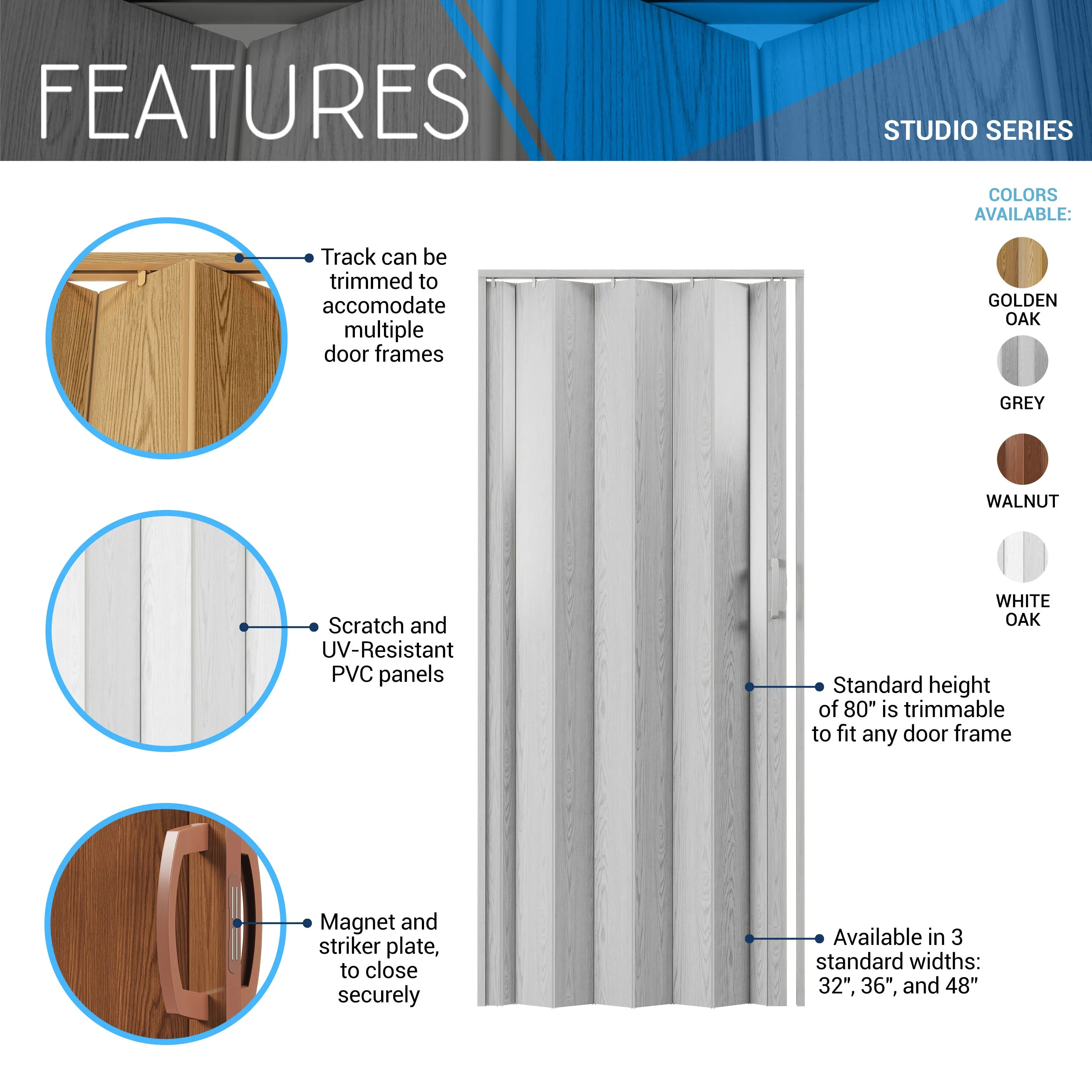 Studio Series 36" PVC Foldable Accordion Doors