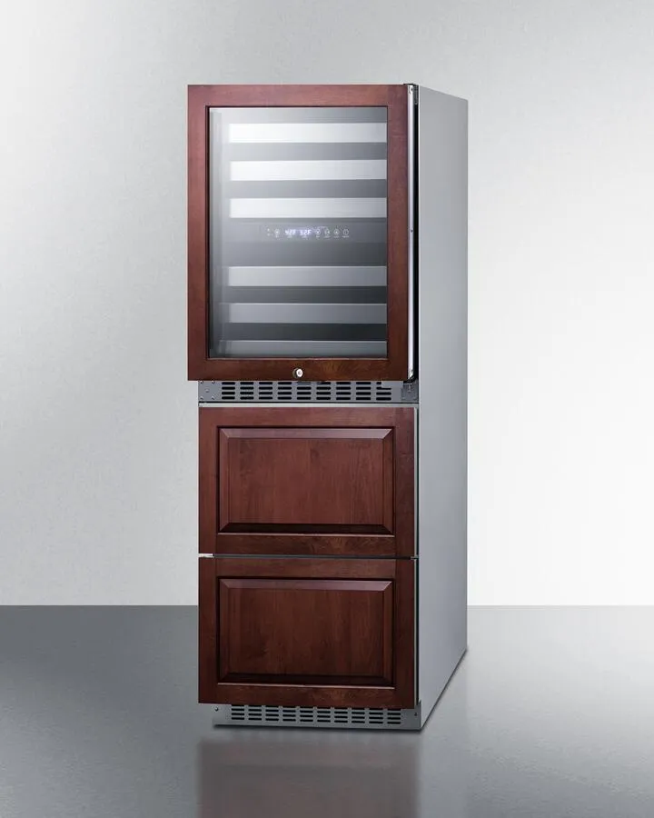 Summit 24" Wide Dual Zone Wine Cellar and 2-Drawer Refrigerator Freezer (Panels not Included)   SWCDRF24PNR