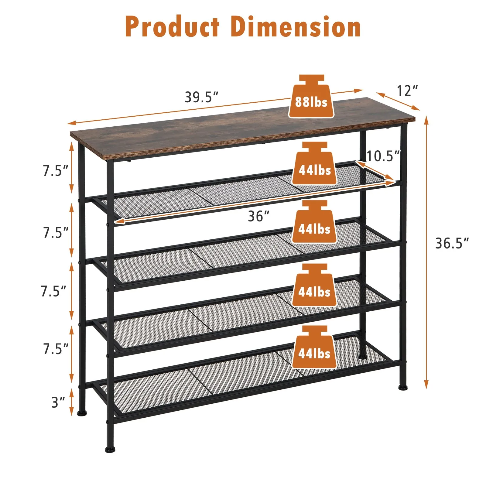 Tangkula 5-Tier Metal Shoe Rack, Freestanding Shoe Storage Organizer,  Rustic Brown