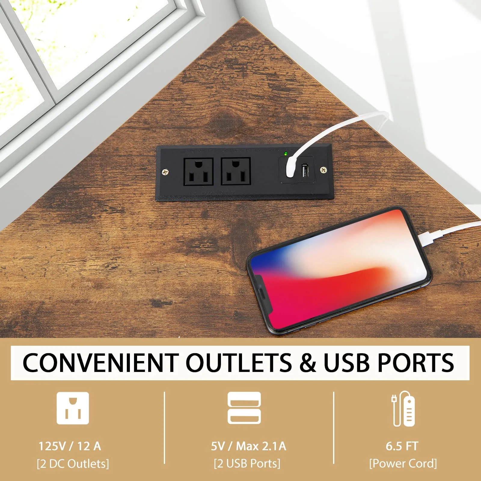 Tangkula Corner Desk with Power Outlet & USB Ports, Triangle Computer Desk with Charging Station