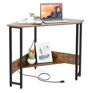 Tangkula Corner Desk with Power Outlet & USB Ports, Triangle Computer Desk with Charging Station