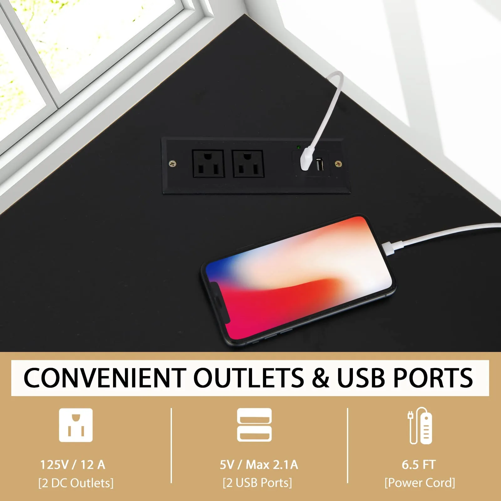 Tangkula Corner Desk with Power Outlet & USB Ports, Triangle Computer Desk with Charging Station