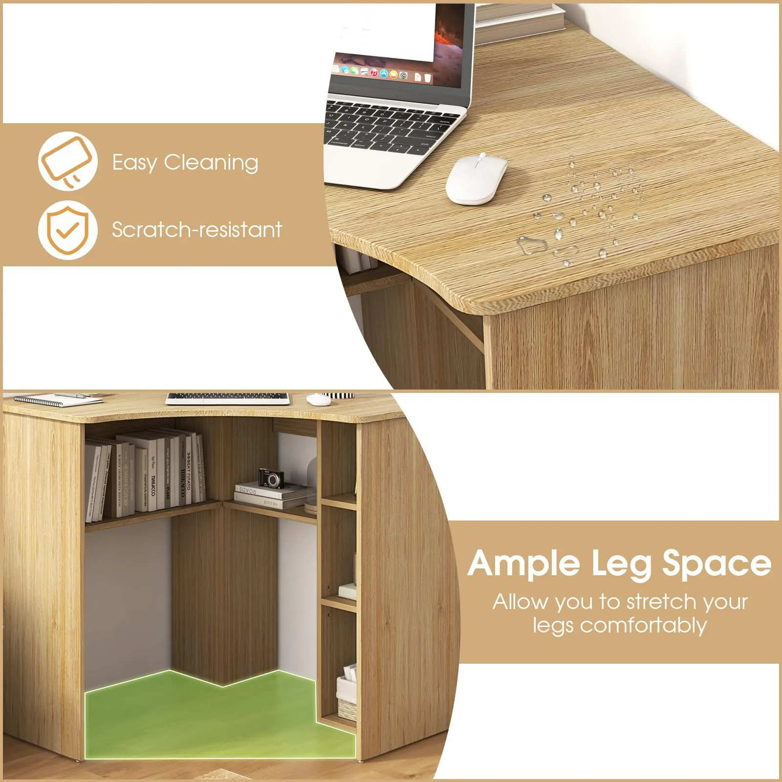 Tangkula Corner Desk with Storage Shelves, Space-Saving Triangle Study Writing Desk with Adjustable Shelves