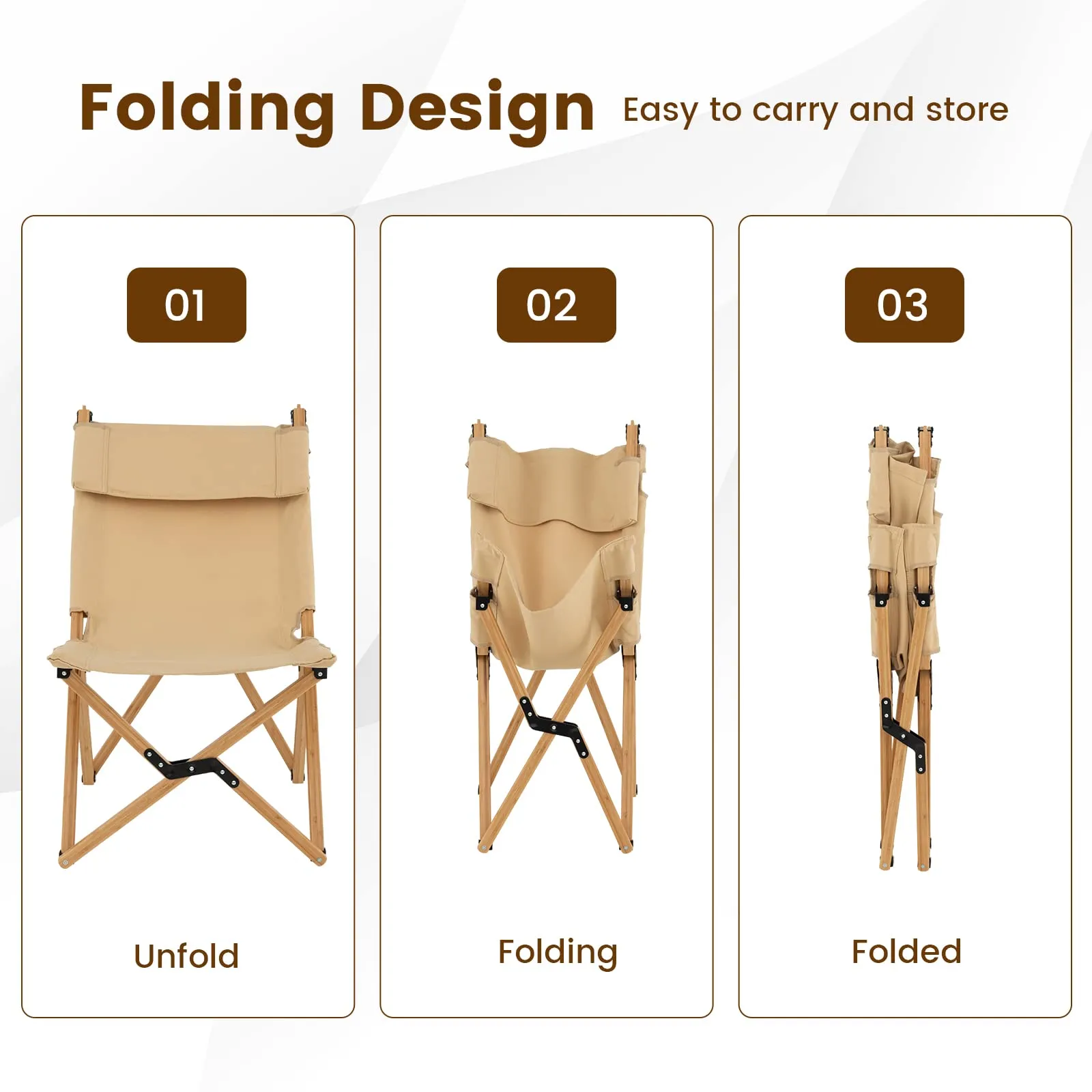 Tangkula Folding Camping Chair, High Back Portable Bamboo Camp Chair with 2-Level Adjustable Backrest