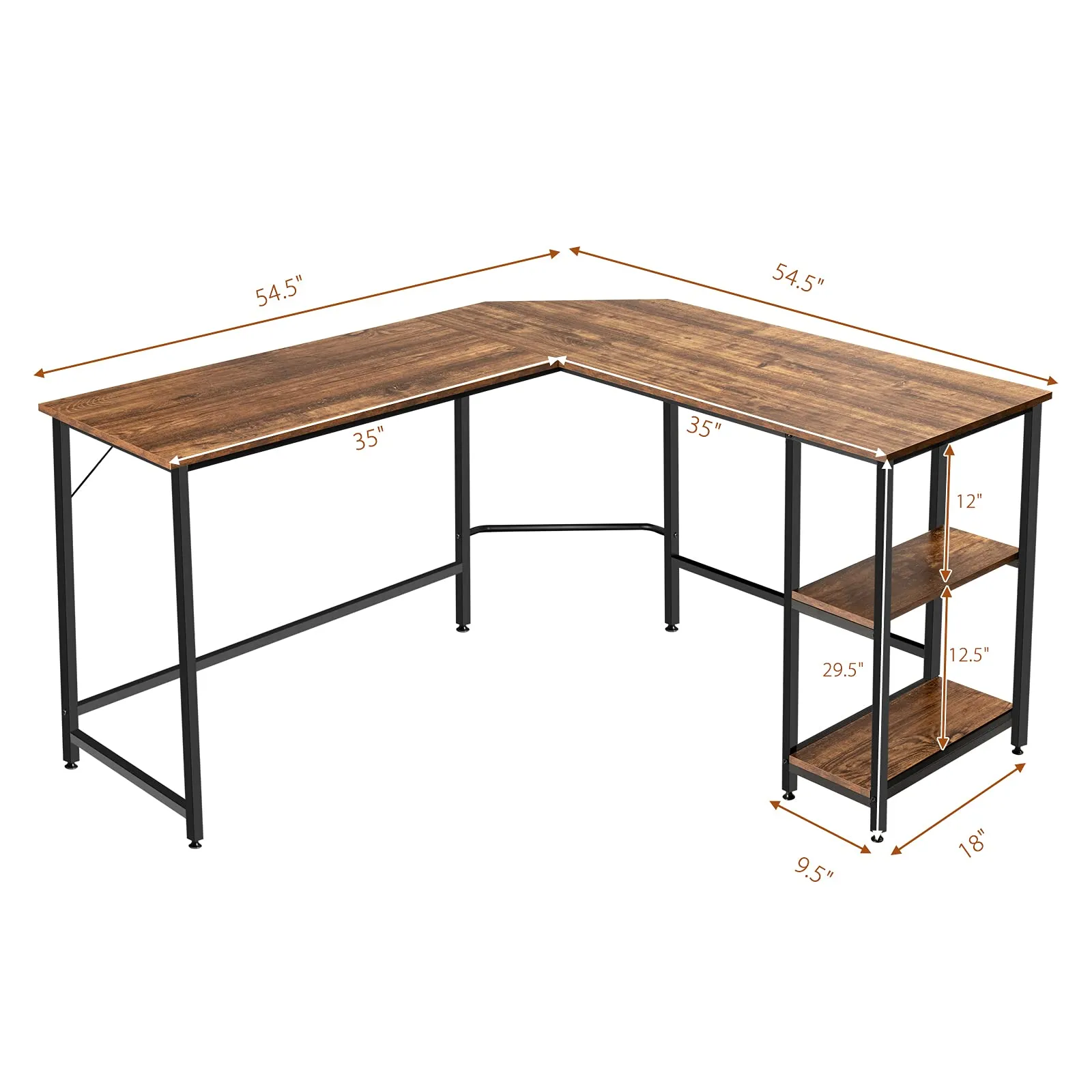 Tangkula Industrial L-Shaped Computer Desk, Space-Saving Corner Desk with Storage Bookshelves