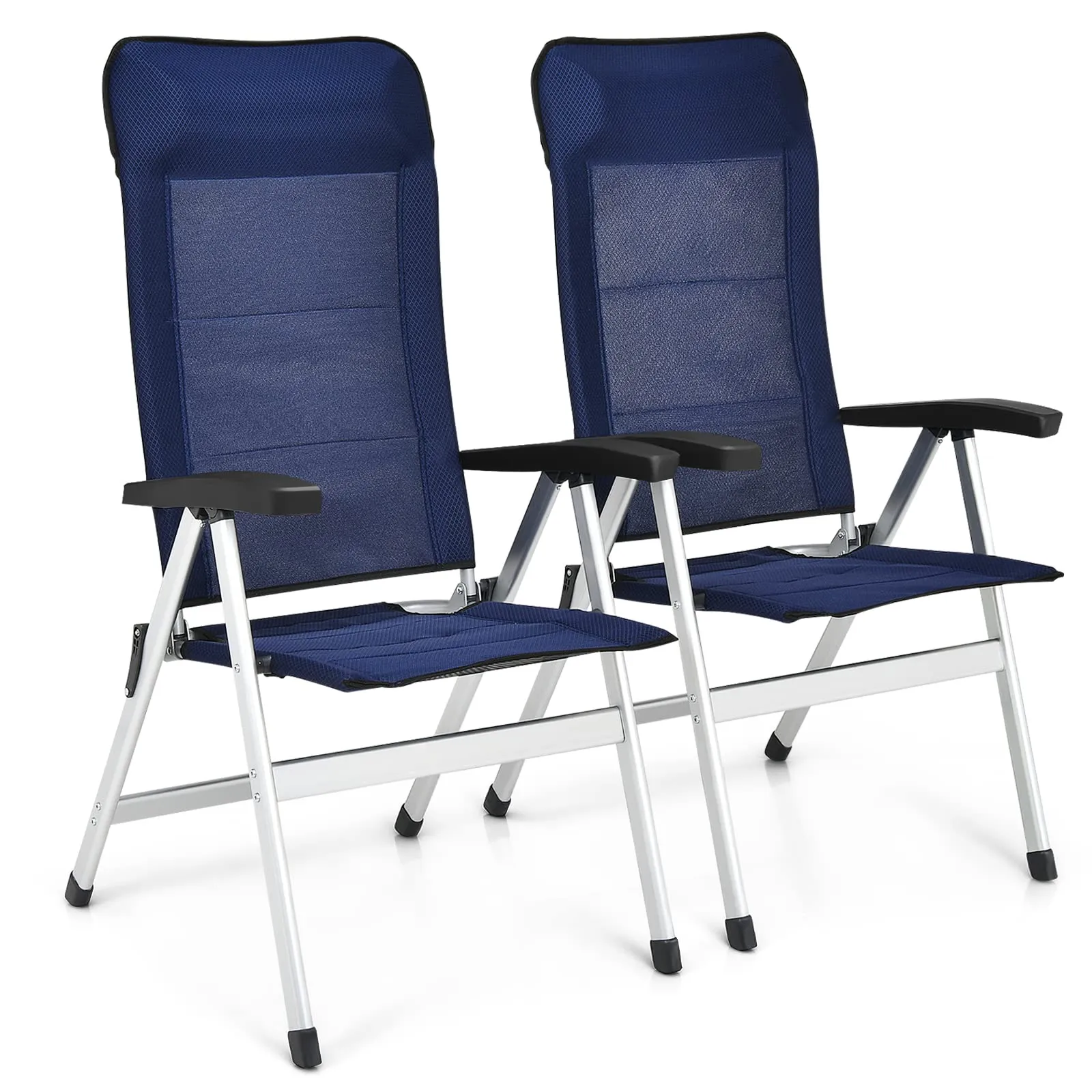 Tangkula Patio Folding Chairs, Portable Reclining Chairs with 7-Position Adjustable Back & Padded Headrest