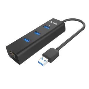 TeckNet Aluminum 3-Port USB 3.0 Hub with RJ45 10/100/1000 Gigabit Ethernet Adapter Converter LAN Wired USB Network Adapter for Ultrabooks, Notebooks,