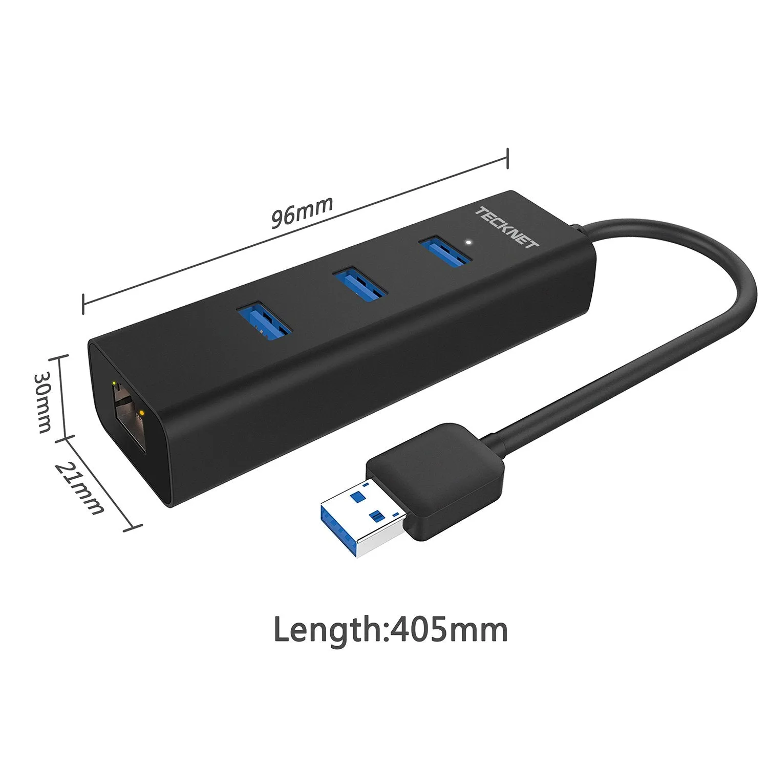 TeckNet Aluminum 3-Port USB 3.0 Hub with RJ45 10/100/1000 Gigabit Ethernet Adapter Converter LAN Wired USB Network Adapter for Ultrabooks, Notebooks,