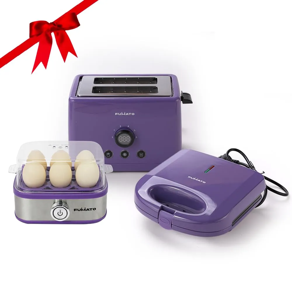 The Better Home FUMATO House Warming, Anniversary, Wedding Gifts for Couples- 2 Slice Pop-up Toaster with Bun Rack   Sandwich Maker   2 in 1 Egg Boiler & Poacher | 1 Year Warranty (Purple)