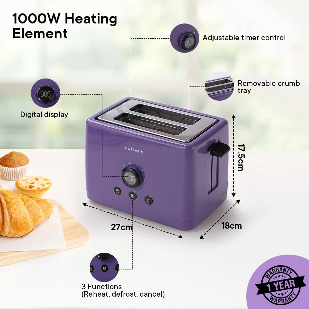 The Better Home FUMATO House Warming, Anniversary, Wedding Gifts for Couples- 2 Slice Pop-up Toaster with Bun Rack   Sandwich Maker   2 in 1 Egg Boiler & Poacher | 1 Year Warranty (Purple)