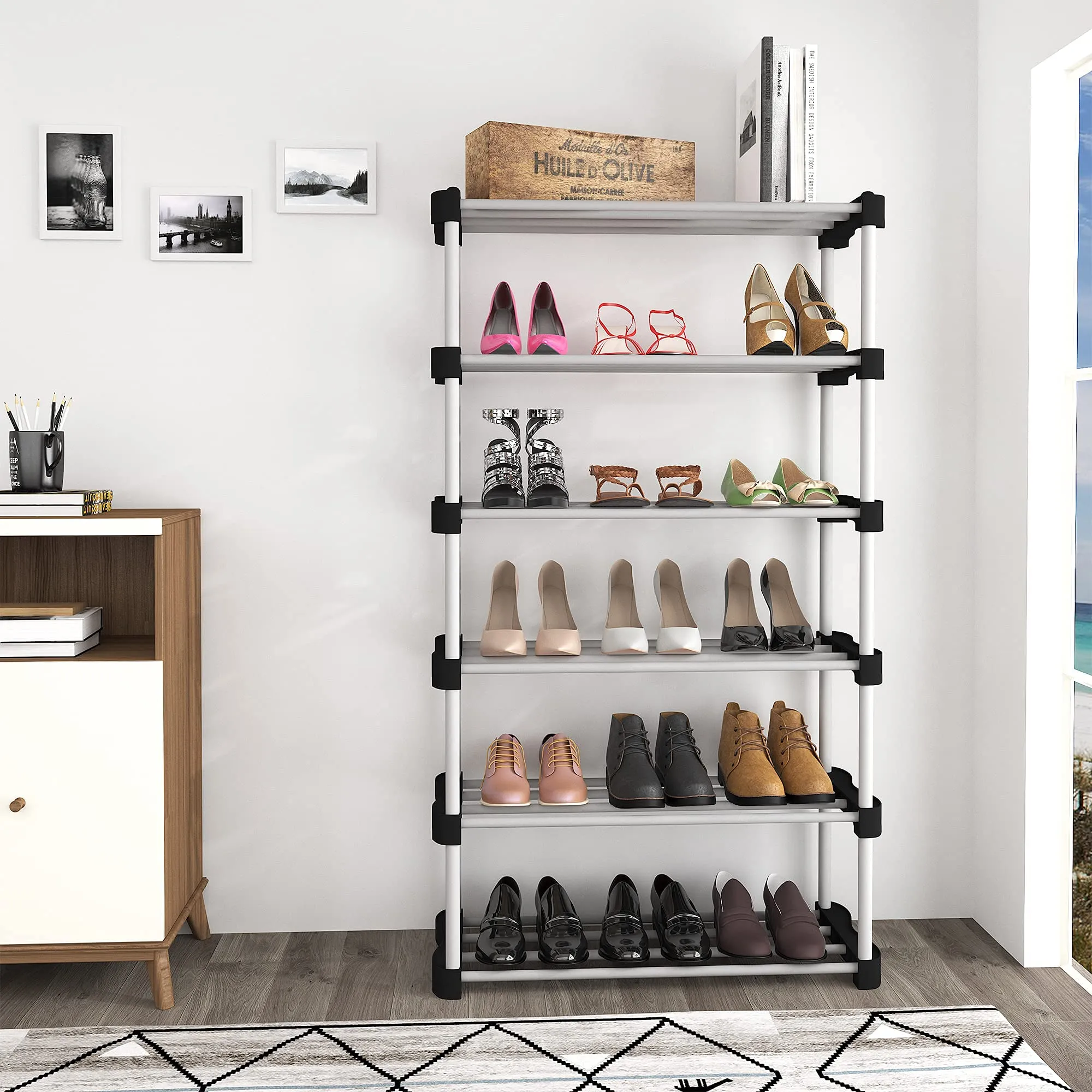 TNT THE NEXT TREND Cady Shoe Rack for Home| Easy to Assemble, Space Saving, Stackable (6 Shelf, A - Cady - Black)