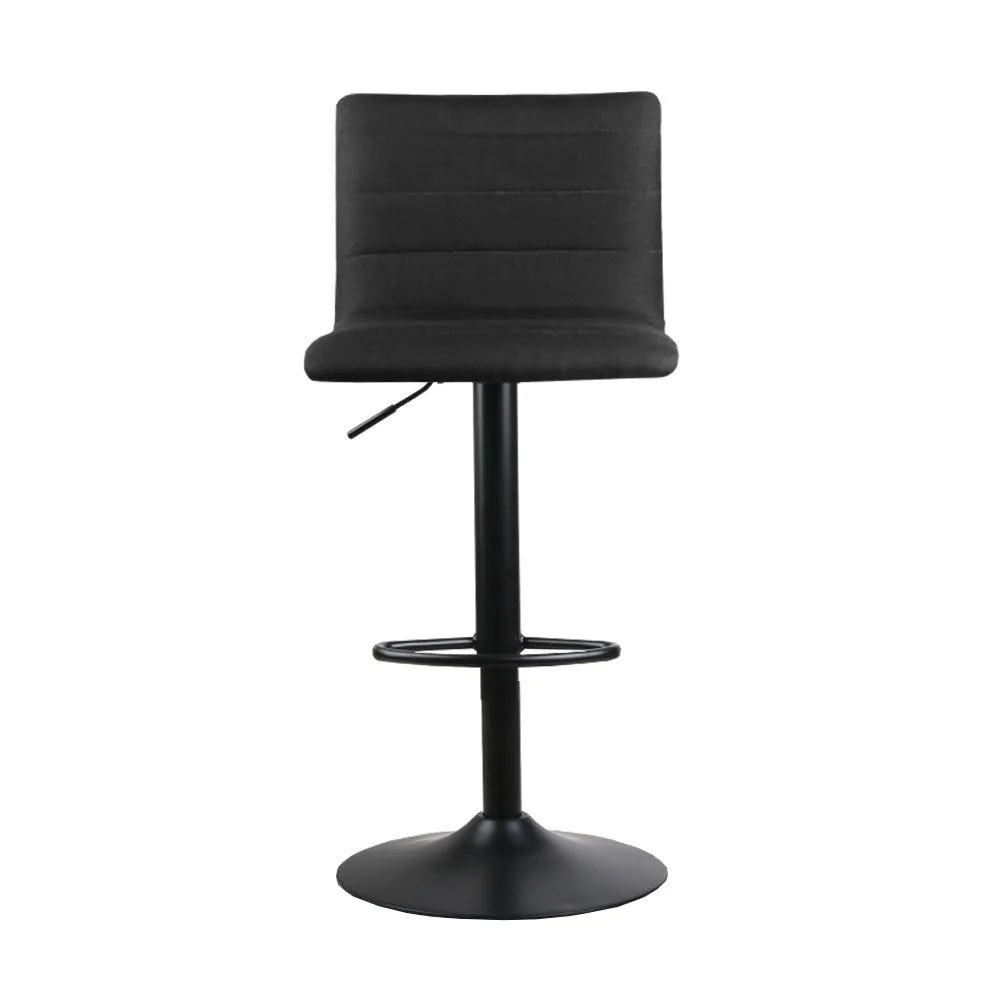 Two Bar Stools Gas Lift Linen Fabric Black