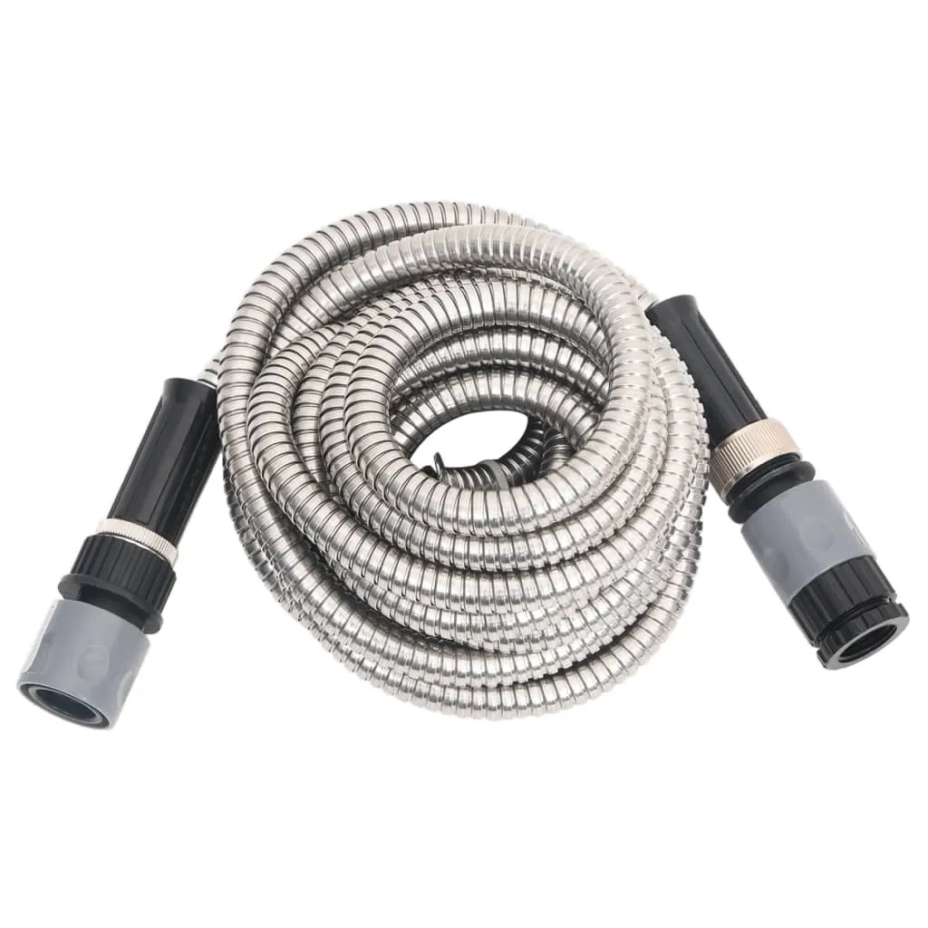 vidaXL 15m Stainless Steel Garden Hose with 8-Function Spray Nozzle - Durable, Kink-Resistant, Versatile