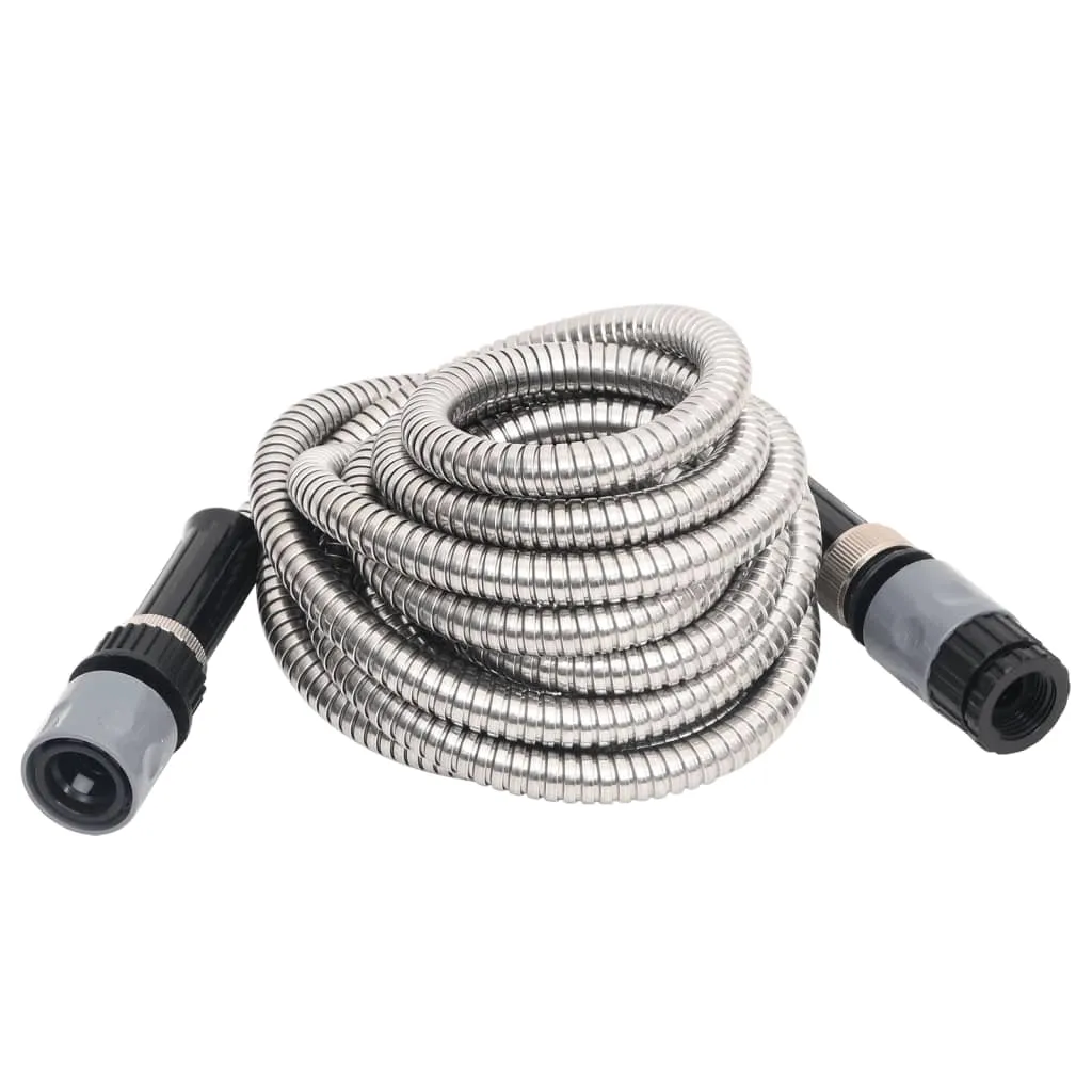 vidaXL 15m Stainless Steel Garden Hose with 8-Function Spray Nozzle - Durable, Kink-Resistant, Versatile