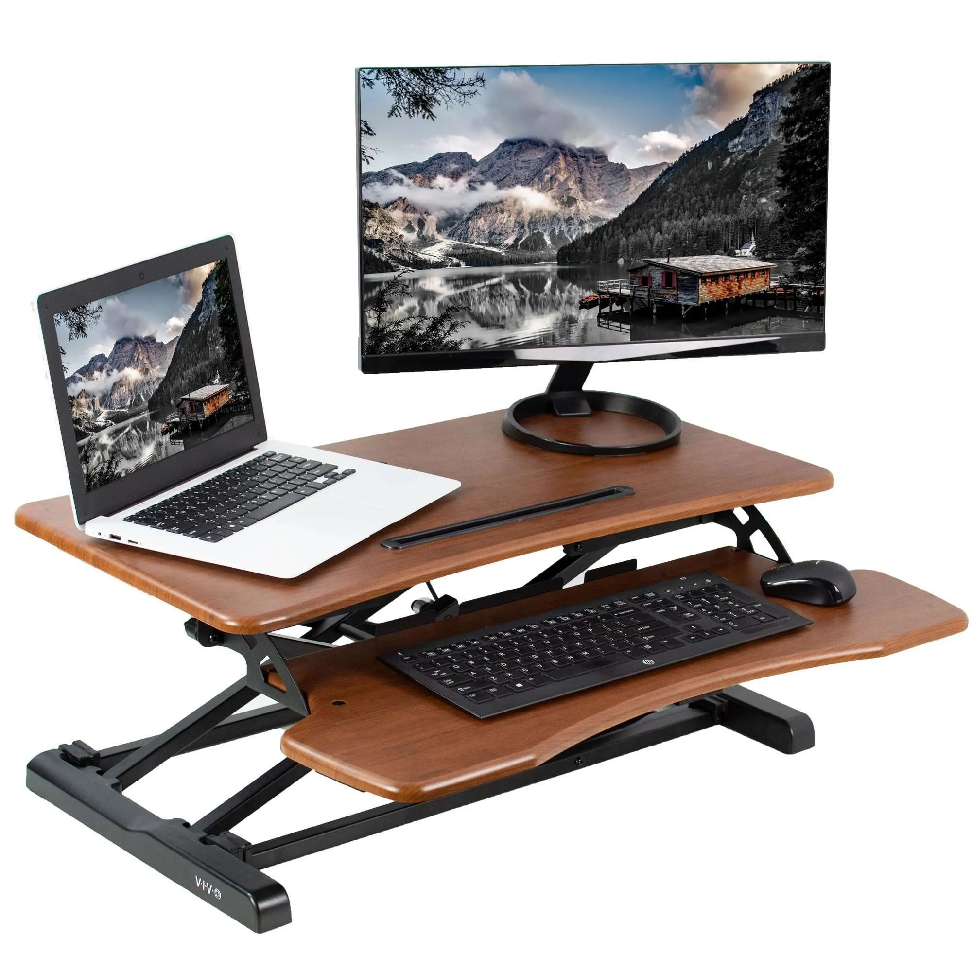 VIVO Black Height-Adjustable Standing Desk Monitor Riser 32" Sit Stand Tabletop, DESK-V000K