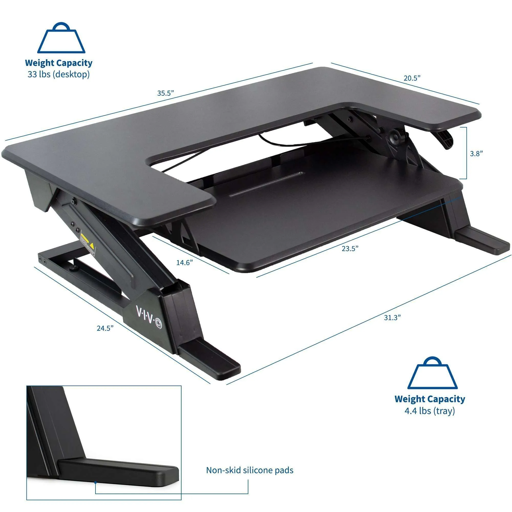 VIVO Black Height Adjustable Standing Desk Monitor Riser 36" Tabletop, DESK-V001D