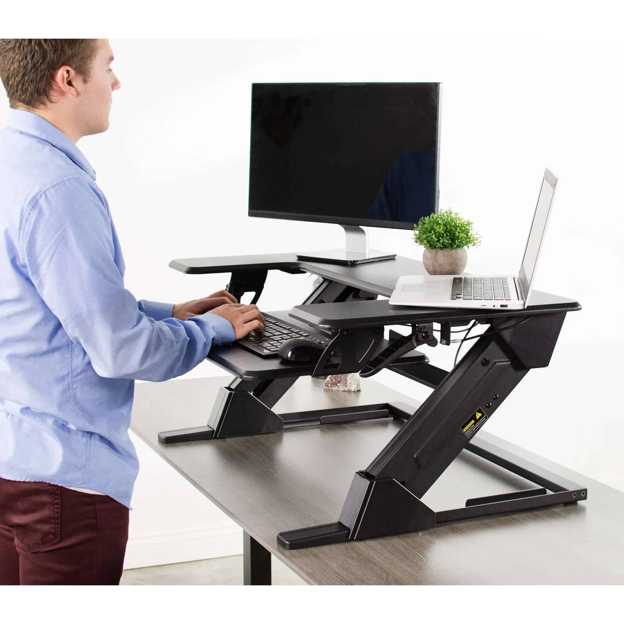 VIVO Black Height Adjustable Standing Desk Monitor Riser 36" Tabletop, DESK-V001D