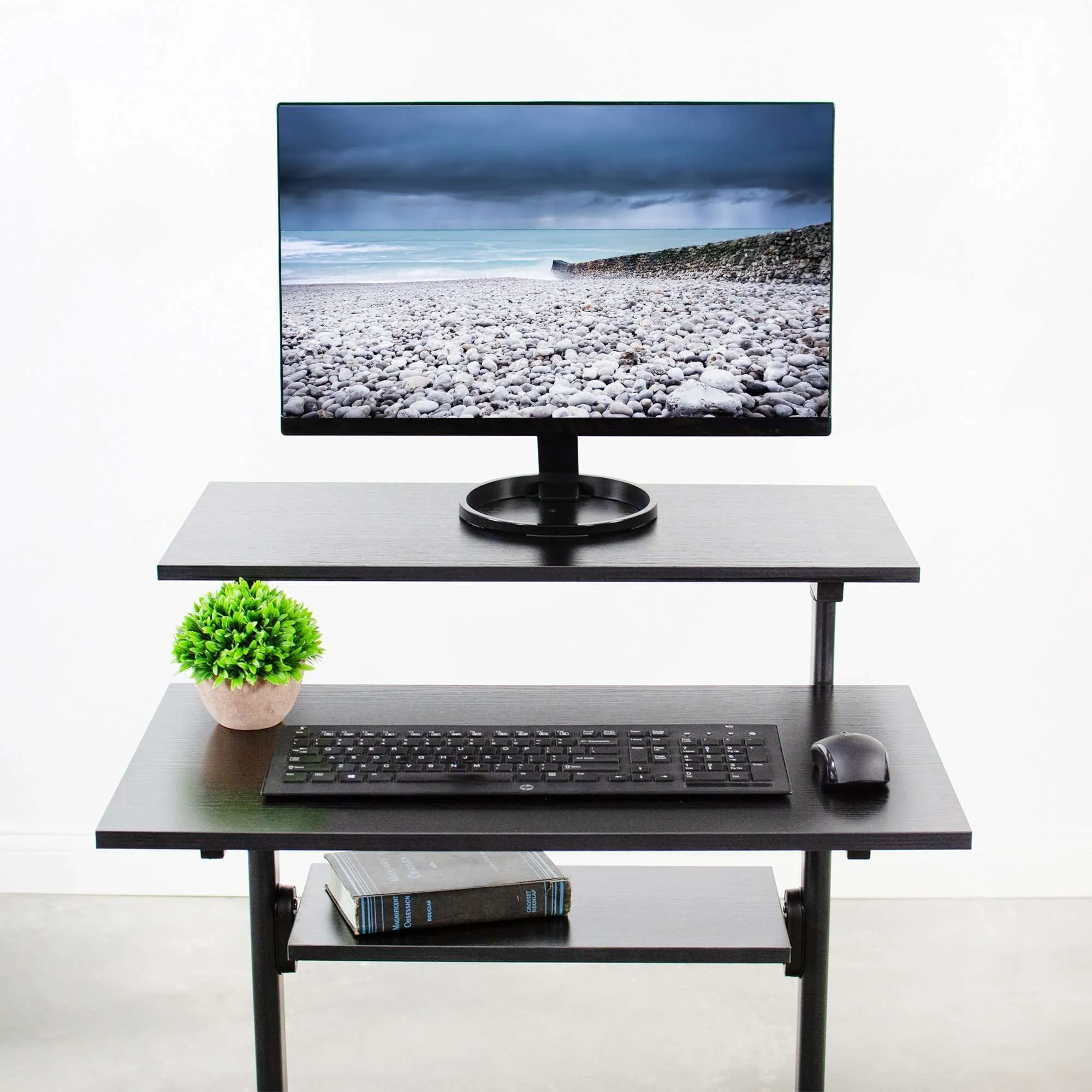 VIVO CART-V02DB Black 28” Mobile Height-Adjustable Computer Workstation