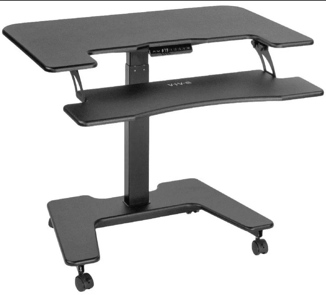 VIVO DESK-V111VT Electric Mobile 36" Height-Adjustable Dual-Platform Standing Desk Workstation w/ Wheels, Memory Pad