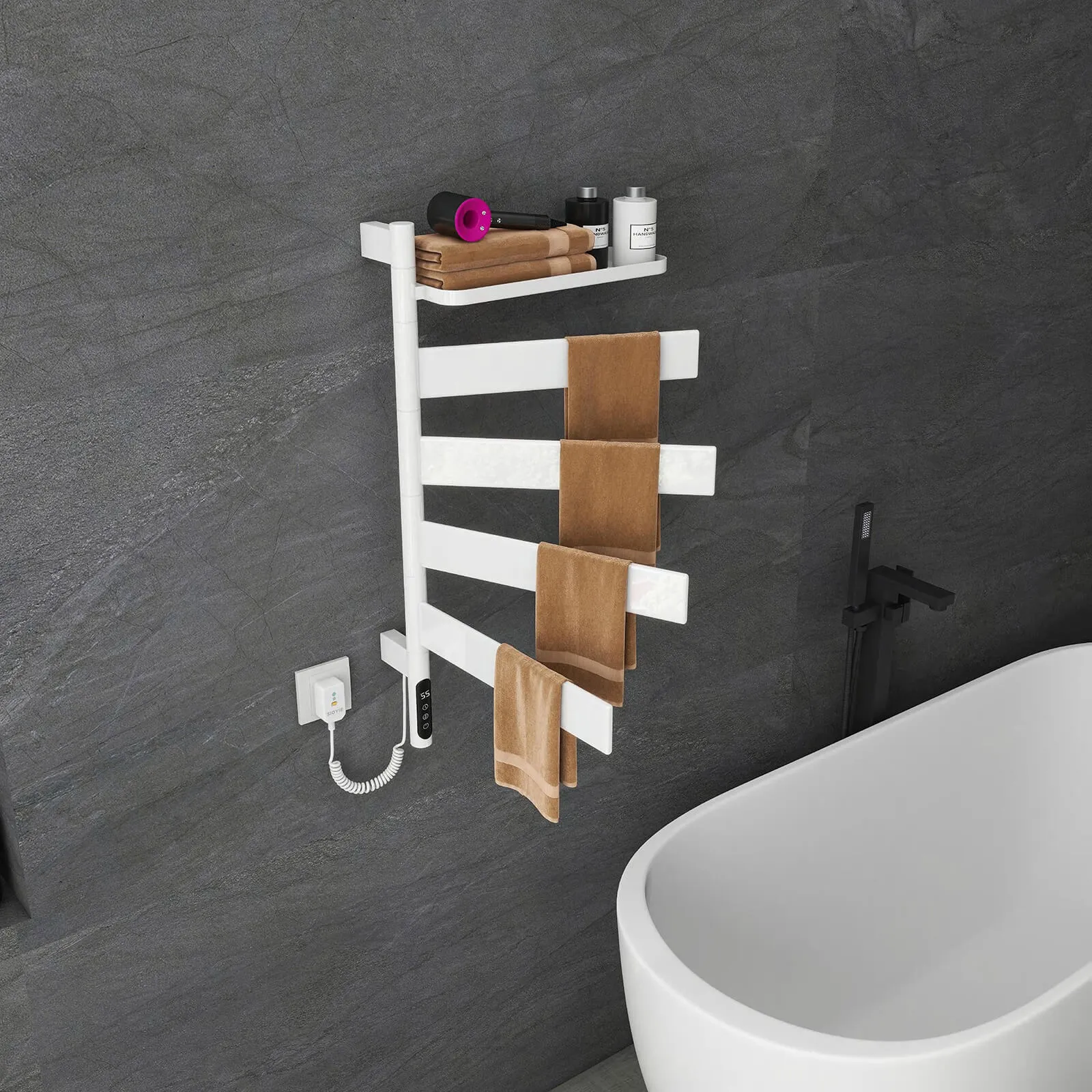 White Smart Towel Warmer with Timer Function