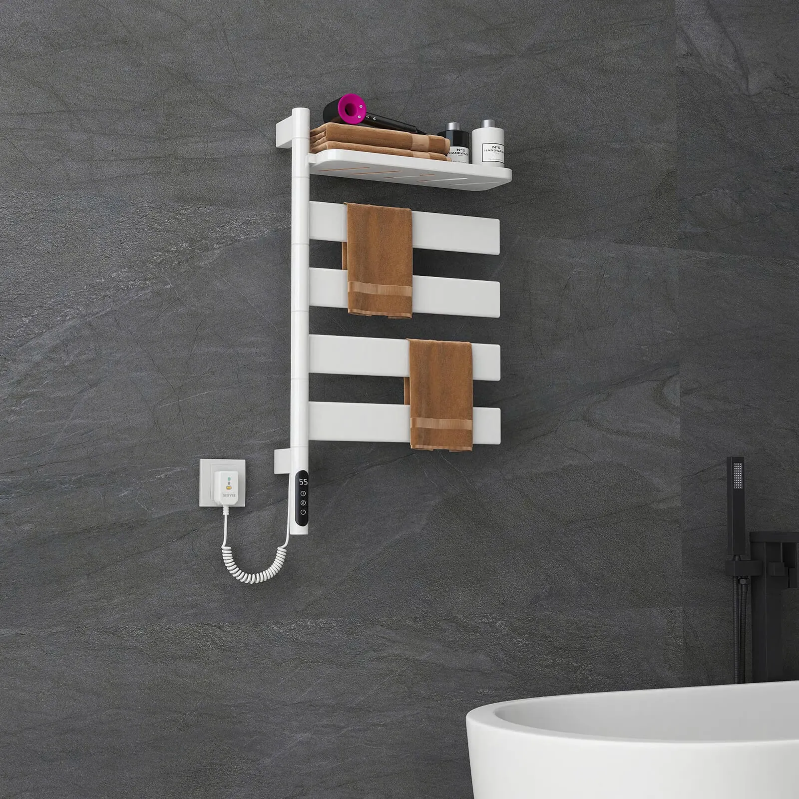 White Smart Towel Warmer with Timer Function