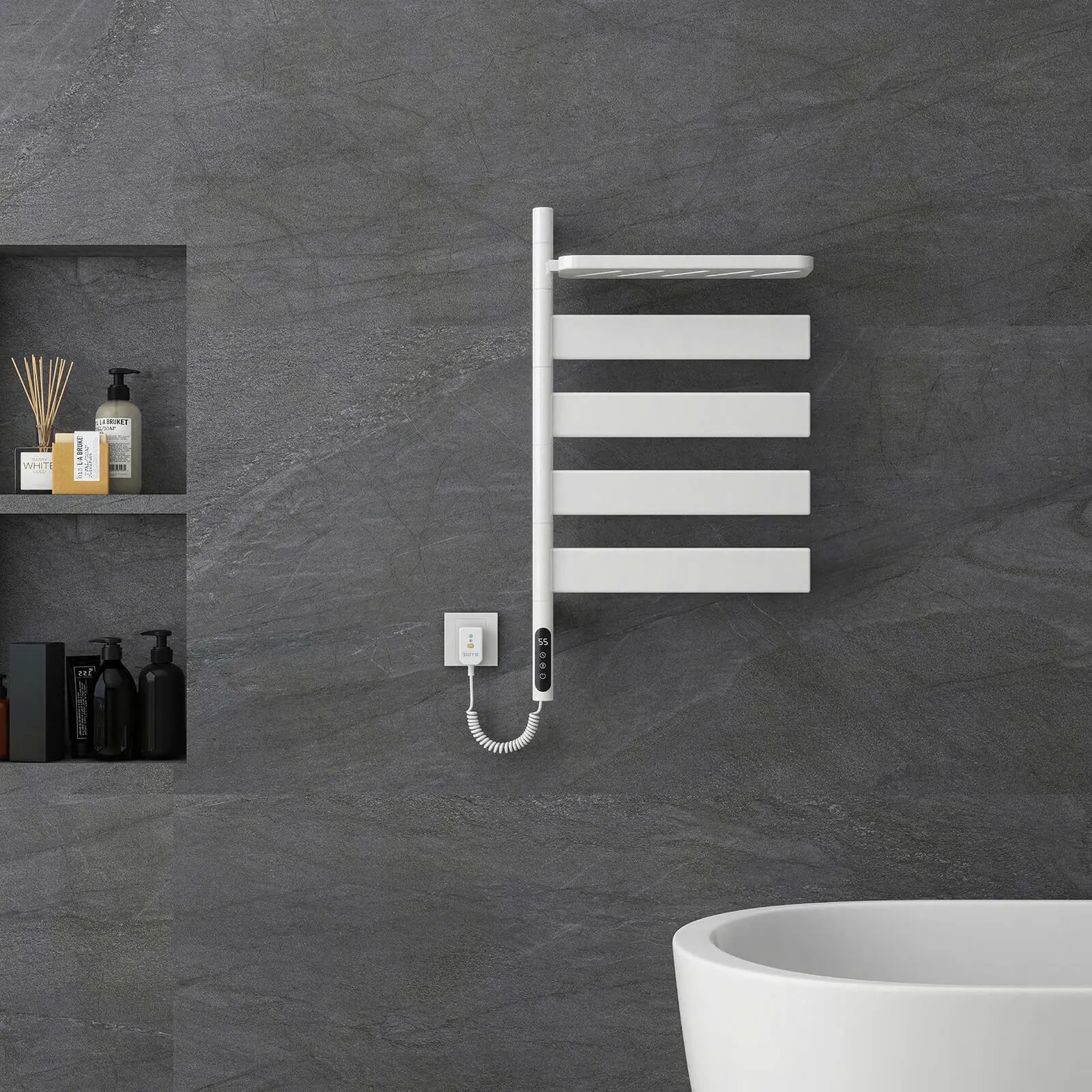 White Smart Towel Warmer with Timer Function