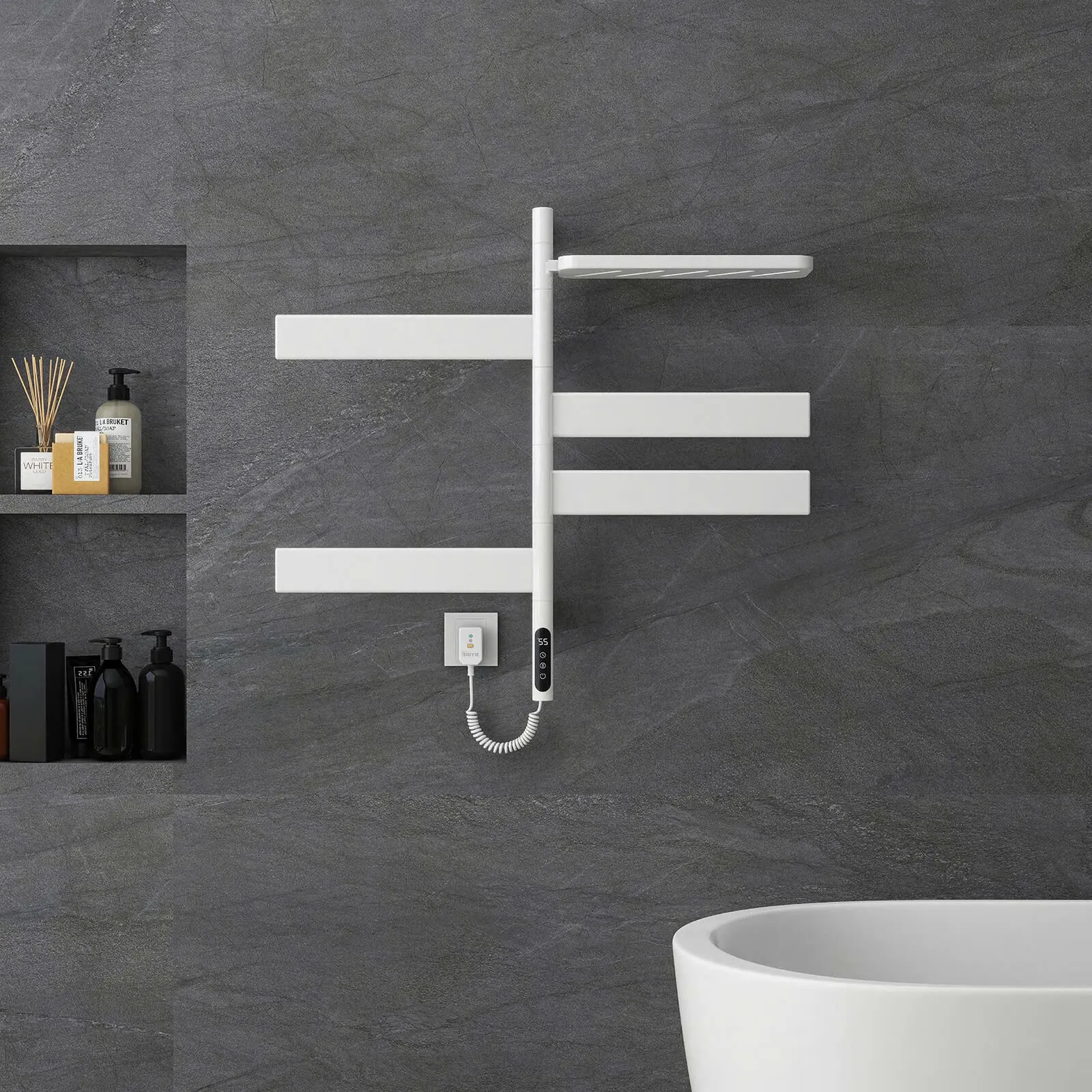 White Smart Towel Warmer with Timer Function