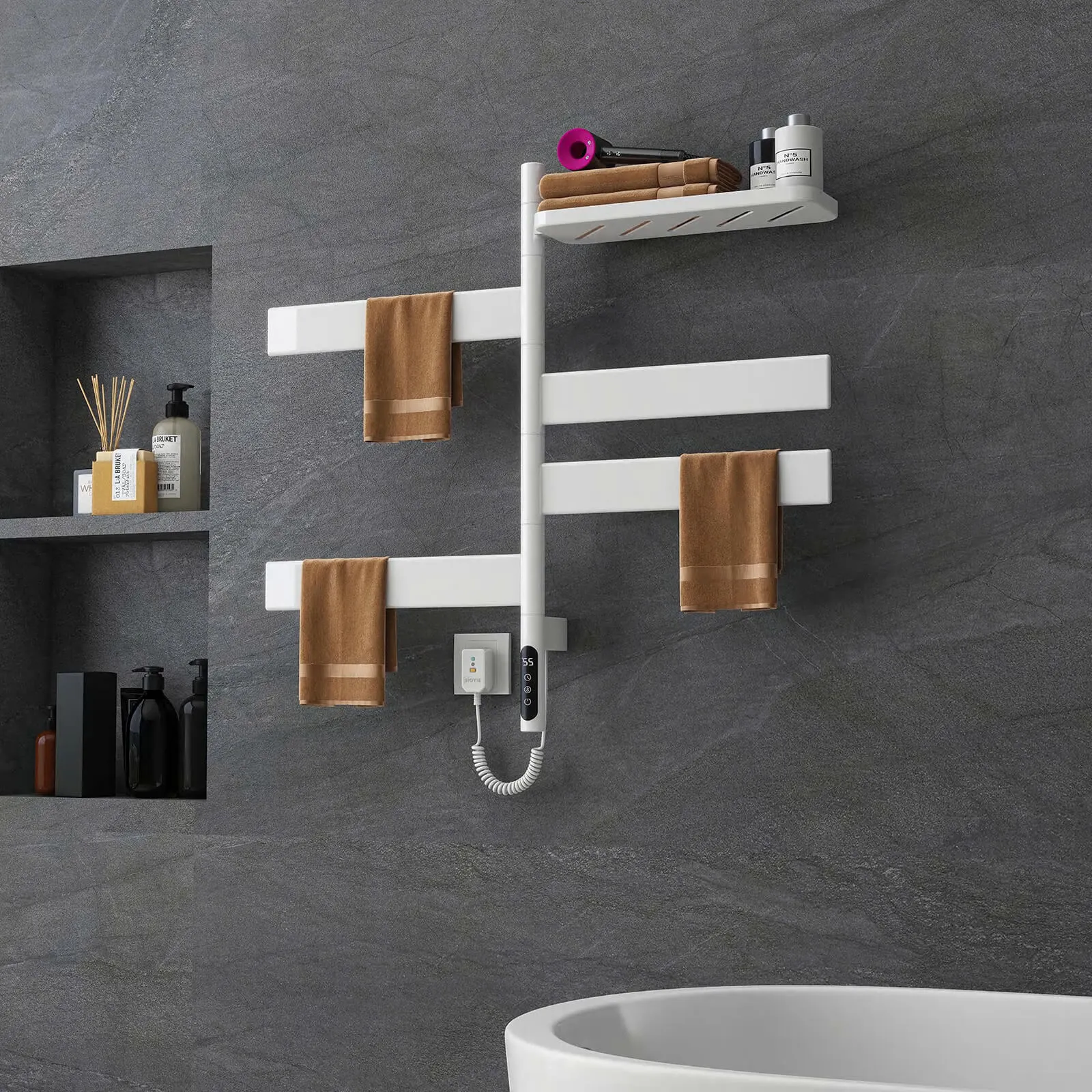 White Smart Towel Warmer with Timer Function