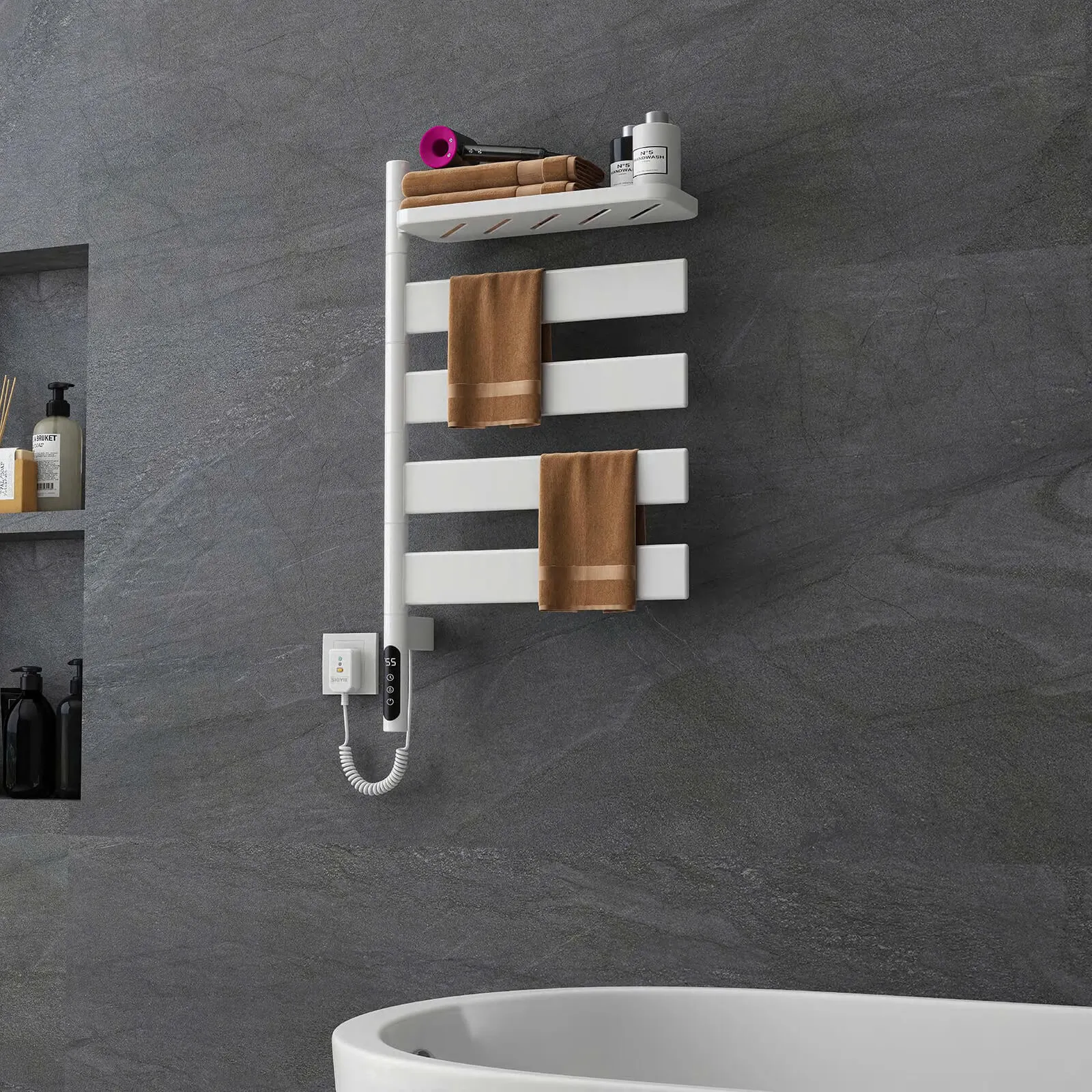 White Smart Towel Warmer with Timer Function