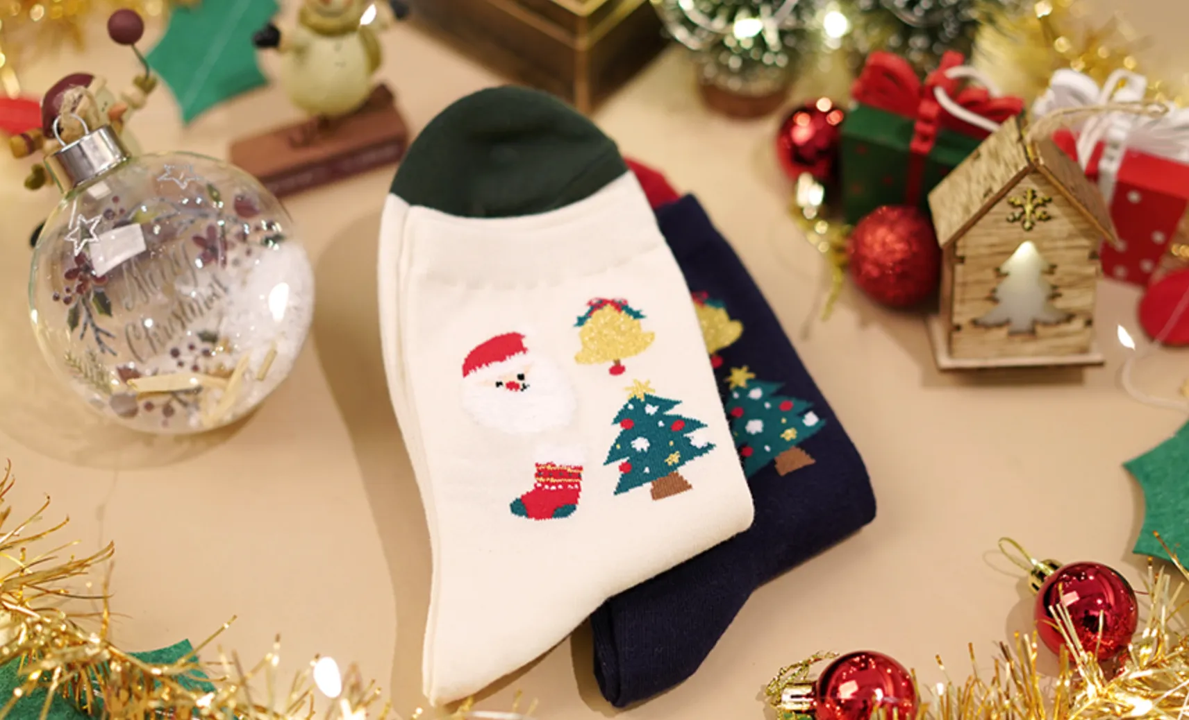 Women's Christmas Socks - Christmas Icons Navy