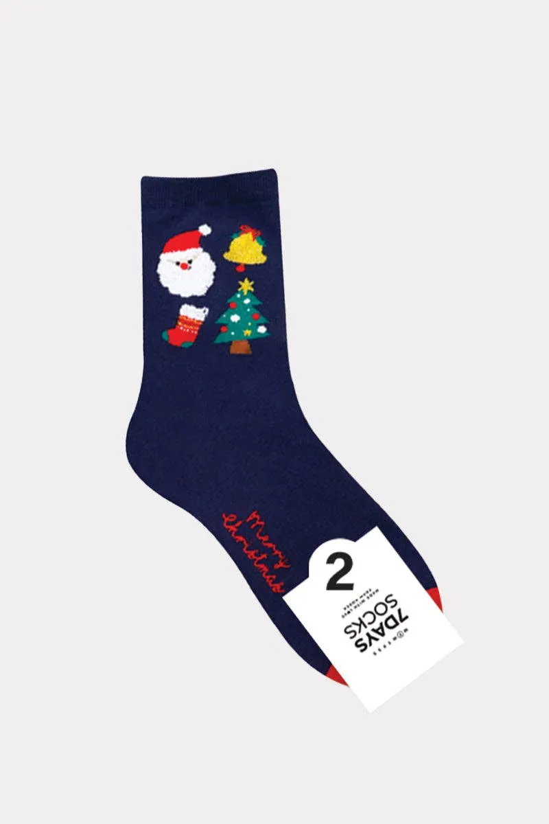 Women's Christmas Socks - Christmas Icons Navy