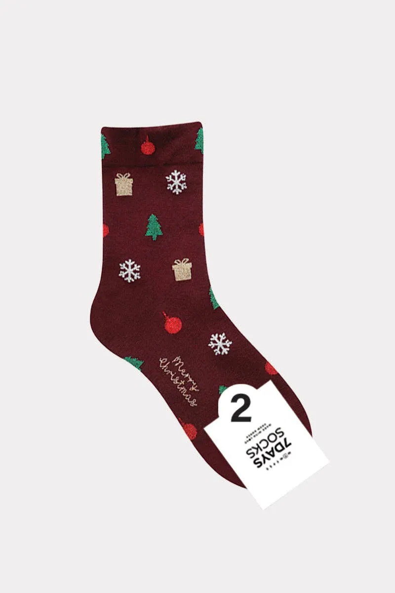 Women's Christmas Socks - Christmas Pattern Green