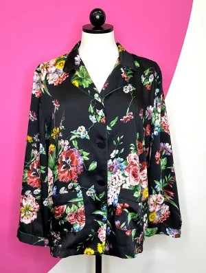 ZARA FLORAL SATIN PJ BLOUSE - M/L